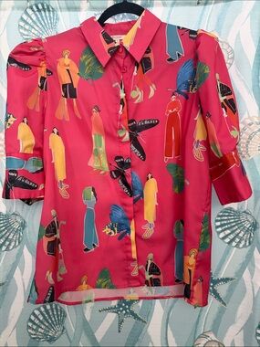 Pastels Red Printed Button-Up Blouse